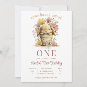Invitación de cumpleaños número 1 de Bunny Gingham