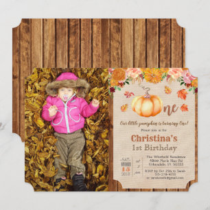 Invitación de cumpleaños número 1 de calabaza rúst