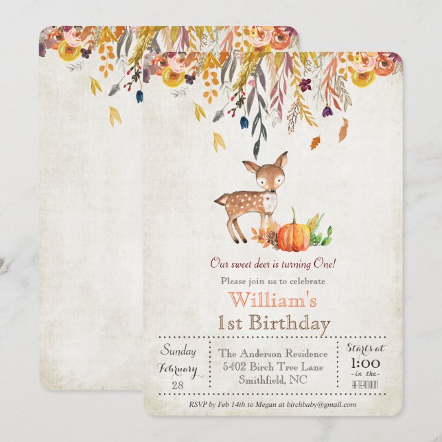 Invitación de cumpleaños número 1 de calabaza y ci (Anverso / Reverso)