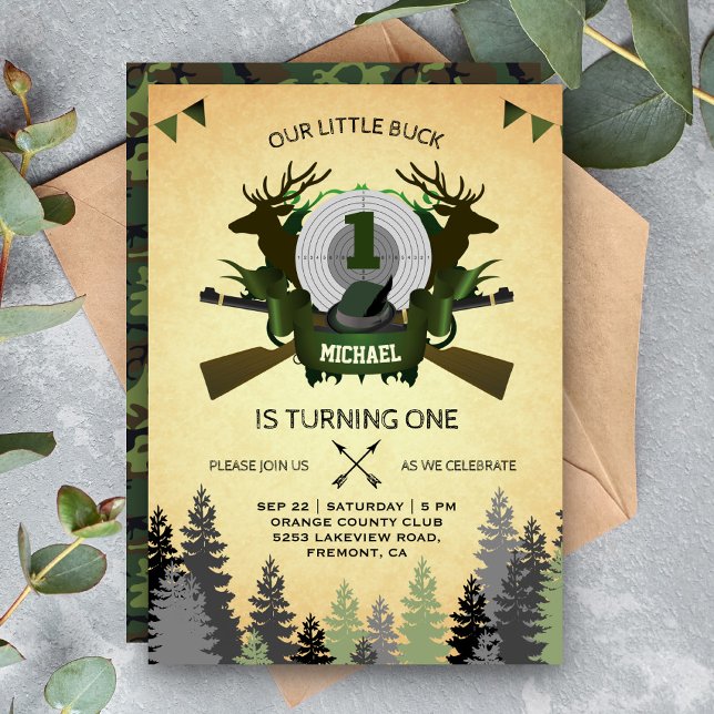 Invitación de cumpleaños número 1 de caza de cierv (Subido por el creador)