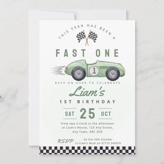 Invitación de cumpleaños número 1 de Coche Antiguo (Anverso)