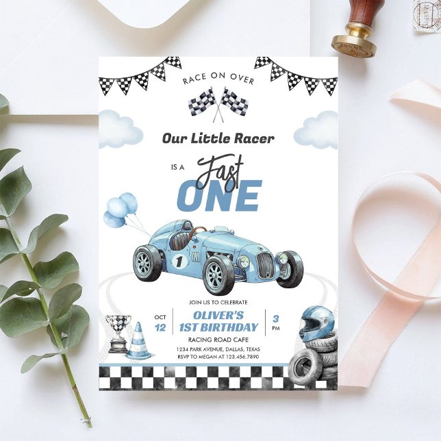 Invitación de cumpleaños número 1 de coche de carr (Subido por el creador)