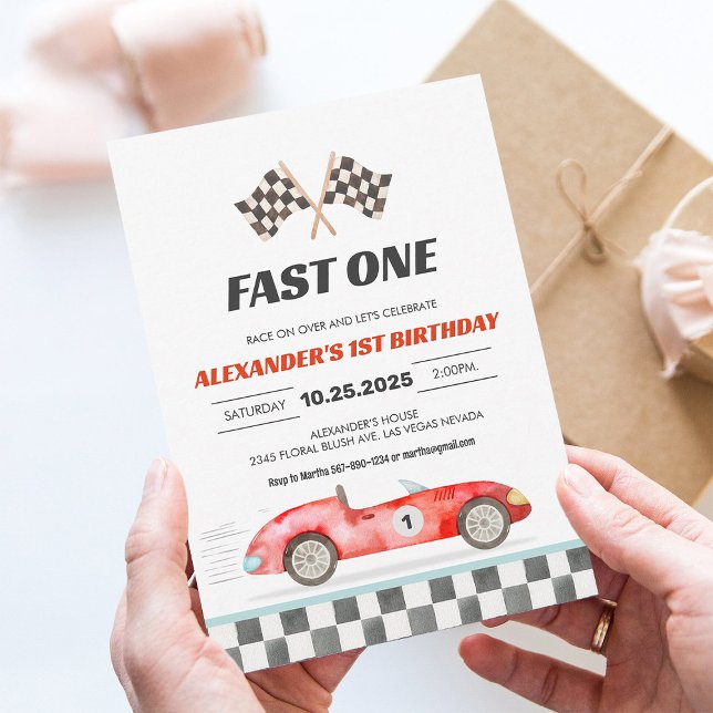 Invitación de cumpleaños número 1 de Coche de carr (Subido por el creador)