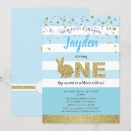 Invitación de cumpleaños número 1 de conejito azul