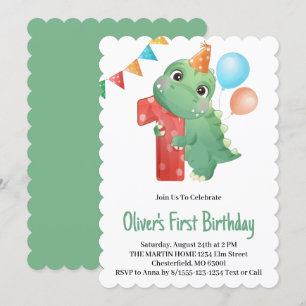 Invitación de cumpleaños número 1 de Dinosaurio