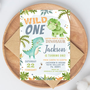 Invitación de cumpleaños número 1 de Dinosaurio Fi