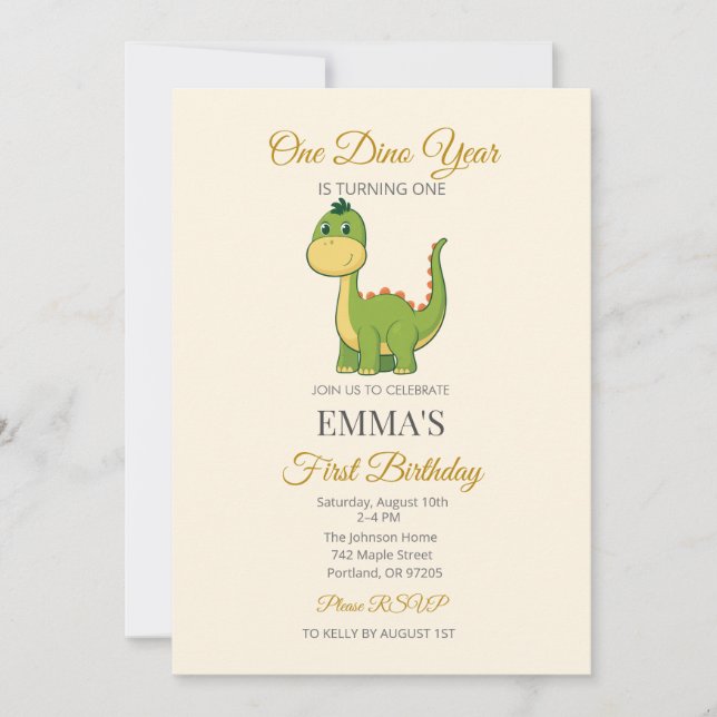 Invitación de cumpleaños número 1 de dinosaurio li (Anverso)