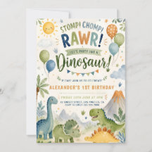Invitación de cumpleaños número 1 de dinosaurio pa