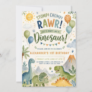 Invitación de cumpleaños número 1 de dinosaurio pa