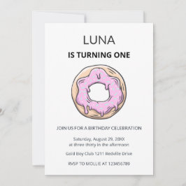 Invitación de cumpleaños número 1 de dona rosa par