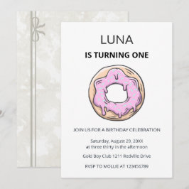 Invitación de cumpleaños número 1 de dona rosa par
