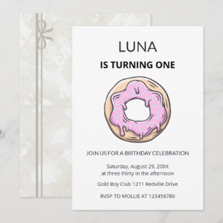 Invitación de cumpleaños número 1 de dona rosa par