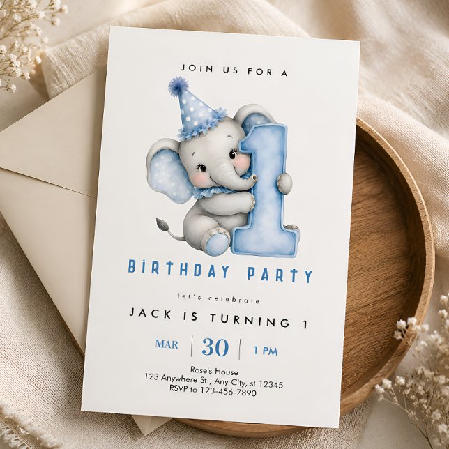 Invitación de cumpleaños número 1 de Elefante Azul (Subido por el creador)