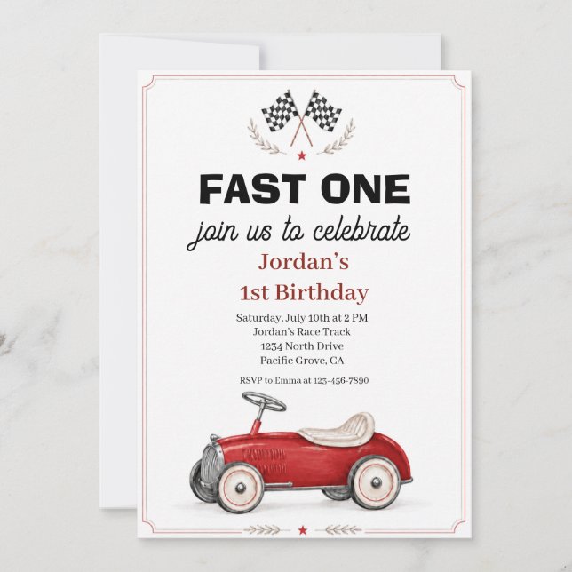 Invitación de cumpleaños número 1 de Fast One Race (Anverso)