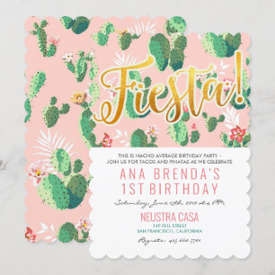 Invitación de cumpleaños número 1 de Fiesta Cactus