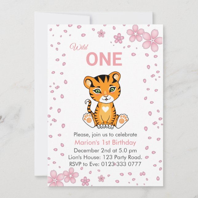 Invitación de cumpleaños número 1 de Floral Cute W (Anverso)