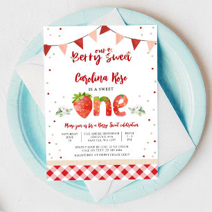 Invitación de Cumpleaños número 1 de Fresa Dulce d