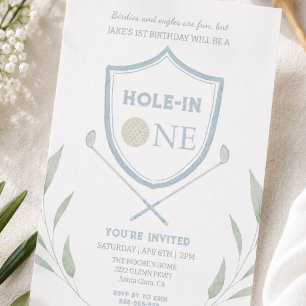 Invitación de cumpleaños número 1 de golf Blue Hol