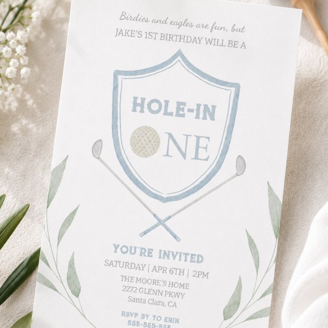 Invitación de cumpleaños número 1 de golf Blue Hol (Subido por el creador)