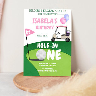 Invitación de cumpleaños número 1 de golf Hole In 
