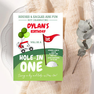 Invitación de cumpleaños número 1 de golf Hole In 