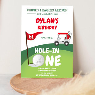 Invitación de cumpleaños número 1 de golf Hole In 