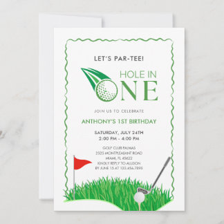 Invitación de cumpleaños número 1 de golf Hole In 