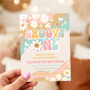 Invitación de Cumpleaños número 1 de Groovy Rainbo