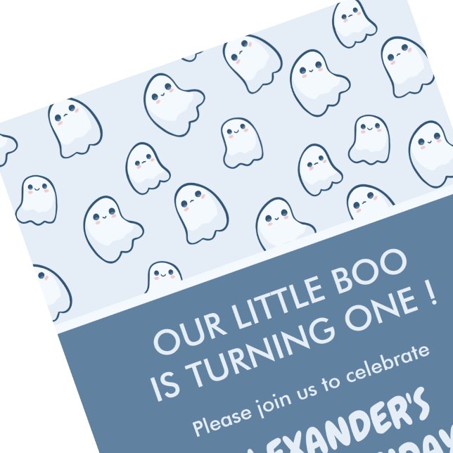Invitación de cumpleaños número 1 de Halloween fan (Halloween-1st-birthday-invitation-ghost-october-1)
