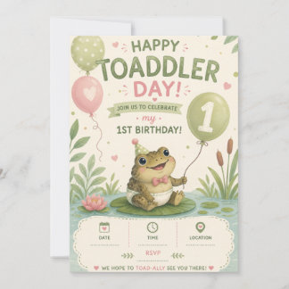 Invitación de cumpleaños número 1 de Happy Toaddle