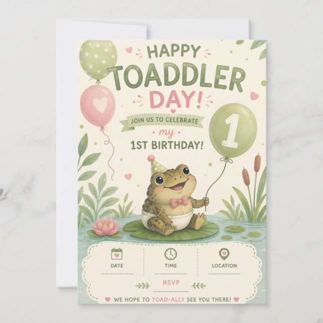 Invitación de cumpleaños número 1 de Happy Toaddle (Anverso)