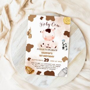 Invitación de cumpleaños número 1 de Holy Cow Farm
