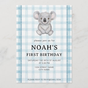Invitación de cumpleaños número 1 de koala de cuad