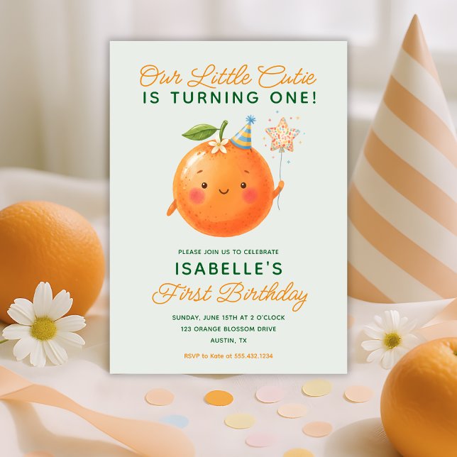 Invitación de cumpleaños número 1 de Little Cutie  (Little Cutie Turning One 1st Birthday Invitation)
