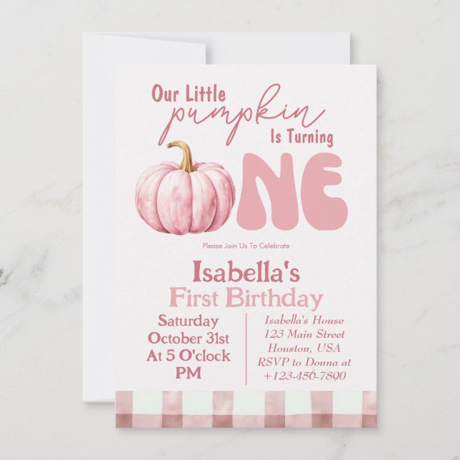 Invitación de cumpleaños número 1 de Little Pumpki (Anverso)