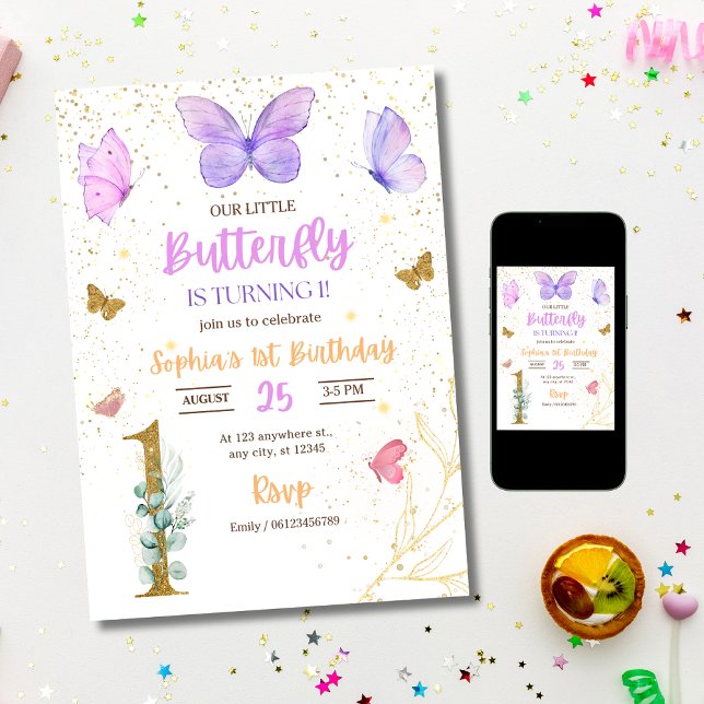 invitación de cumpleaños número 1 de mariposa, cum (Subido por el creador)