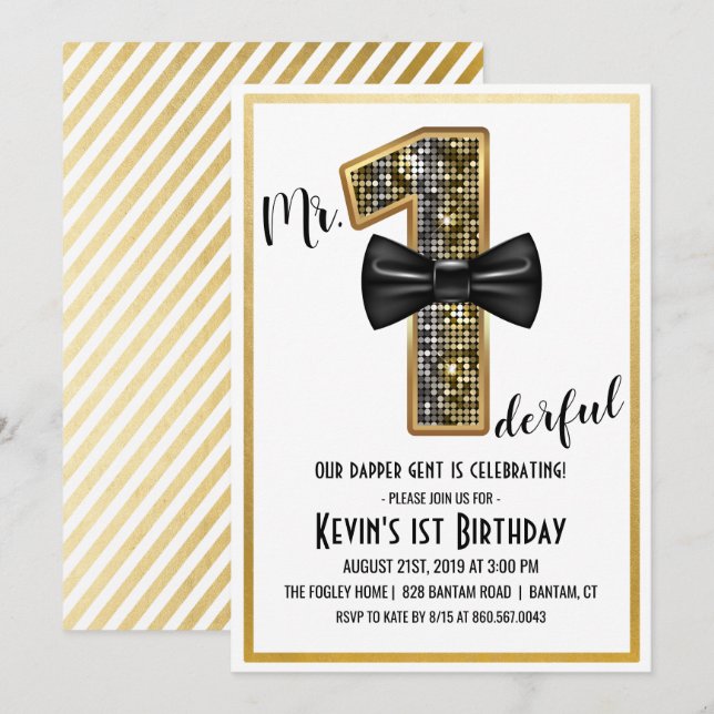 Invitación de cumpleaños número 1 de Mr. Onederful (Anverso / Reverso)