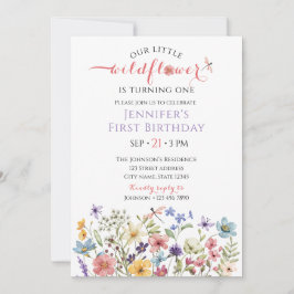 Invitación de cumpleaños número 1 de niña con flor