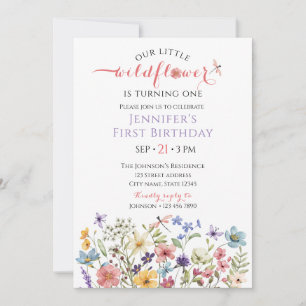 Invitación de cumpleaños número 1 de niña con flor