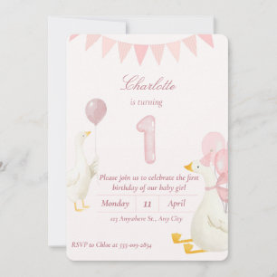Invitación de cumpleaños número 1 de niña con glob