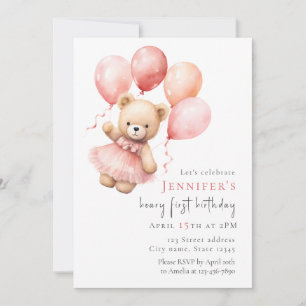 Invitación de cumpleaños número 1 de niña con osit