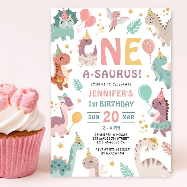 Invitación de cumpleaños número 1 de niña dinosaur (Subido por el creador)