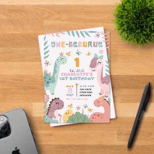 Invitación de cumpleaños número 1 de niña pastel d