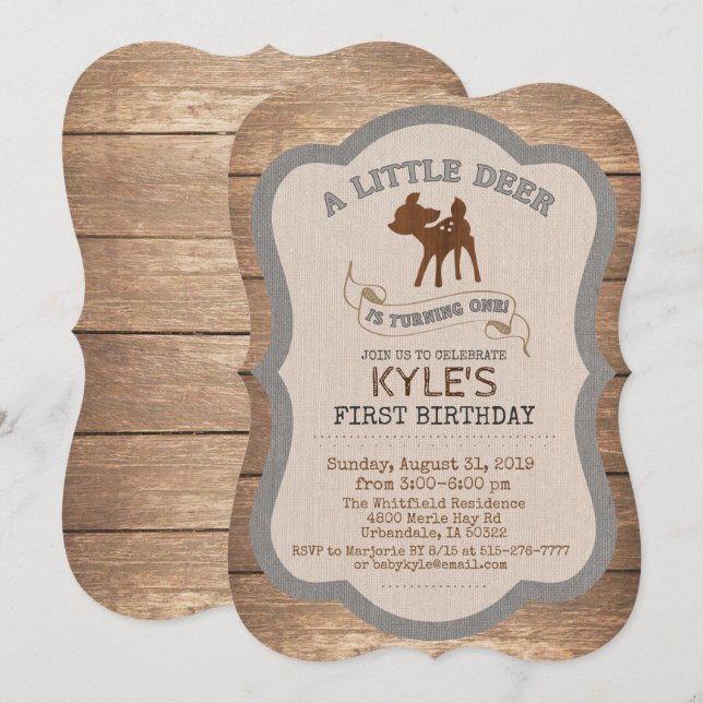Invitación de cumpleaños número 1 de Niño Ciervo (Anverso / Reverso)