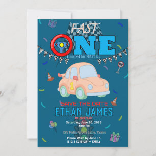 Invitación de cumpleaños número 1 de niño de carre