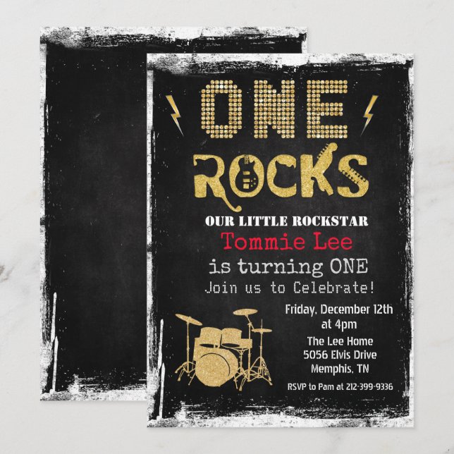 Invitación de cumpleaños número 1 de One Rocks Roc (Anverso / Reverso)