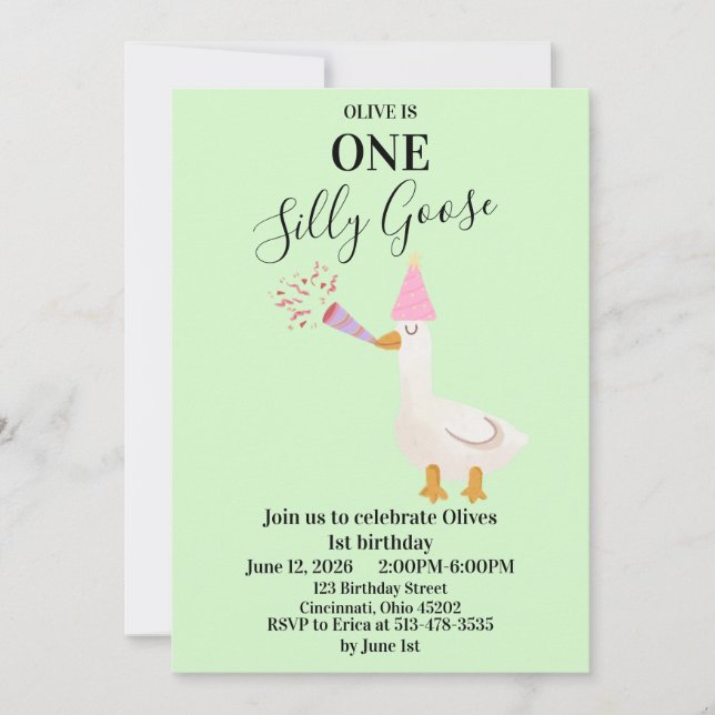Invitación de cumpleaños número 1 de One Silly Goo (Anverso)