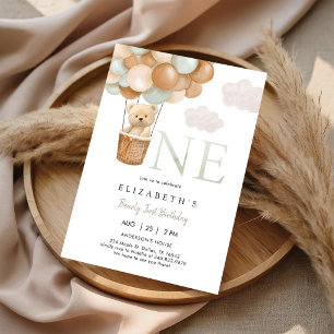 Invitación de cumpleaños número 1 de osito de pelu