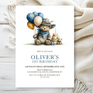 Invitación de cumpleaños número 1 de Osito Rústico