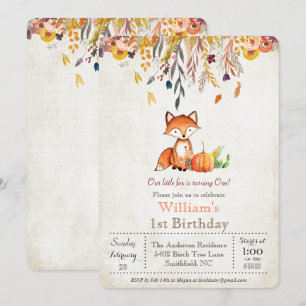 Invitación de cumpleaños número 1 de otoño con cal